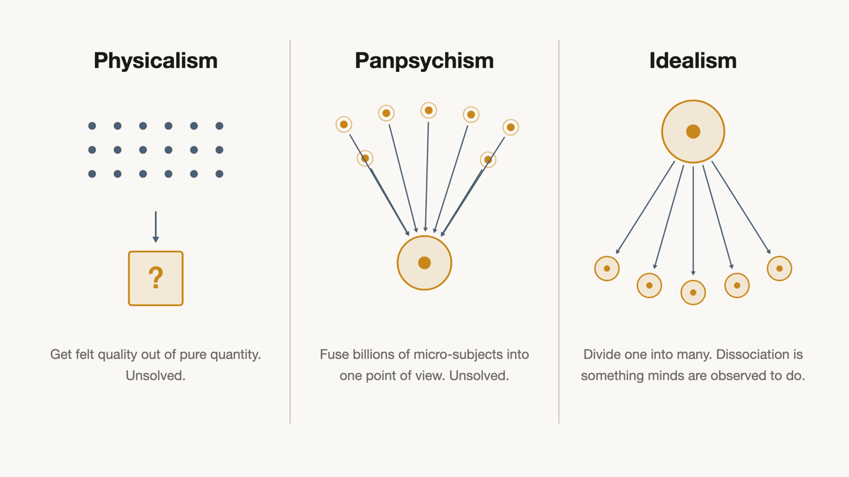 Three routes to explaining consciousness and the problem each one has to solve.